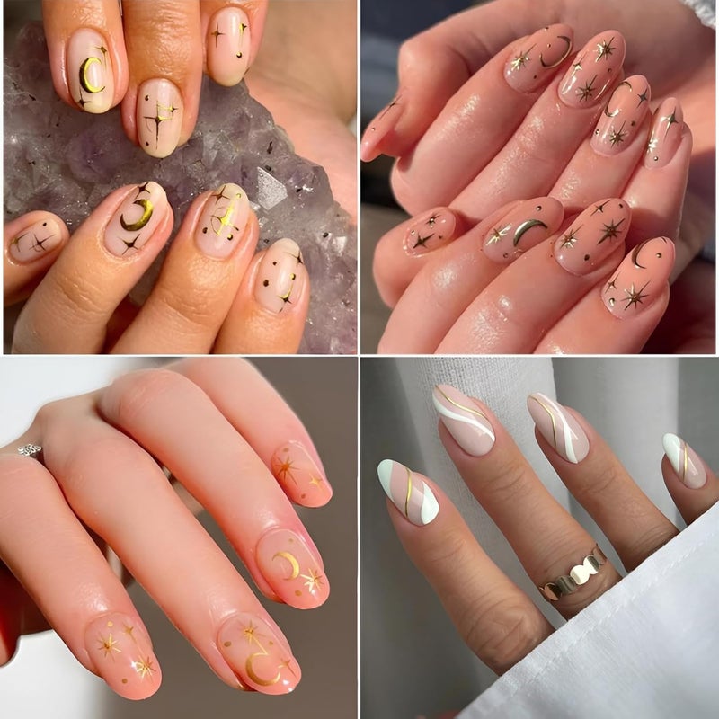 SPLOCUDU 30 Sheets Gold Nail Art Stickers Gold Flower Butterfly Nail Stickers Star Line Self-Adhesive Nail Decals Acrylic Nails DIY Design Nail Supplies for Women and Girls - Image 2